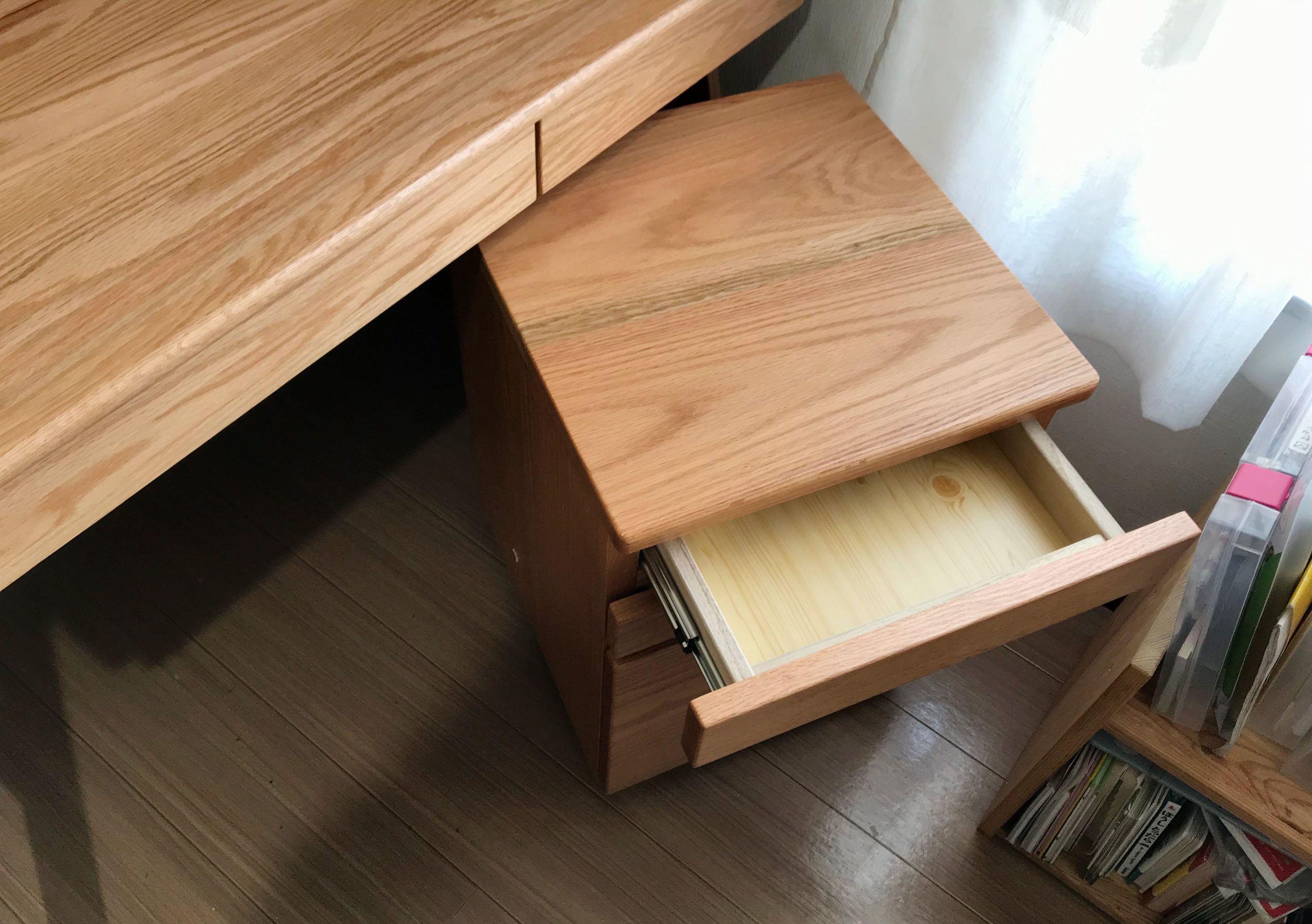 オーク無垢材デスク 学習机 幅120cm 引出付寝室にも高さ70cm