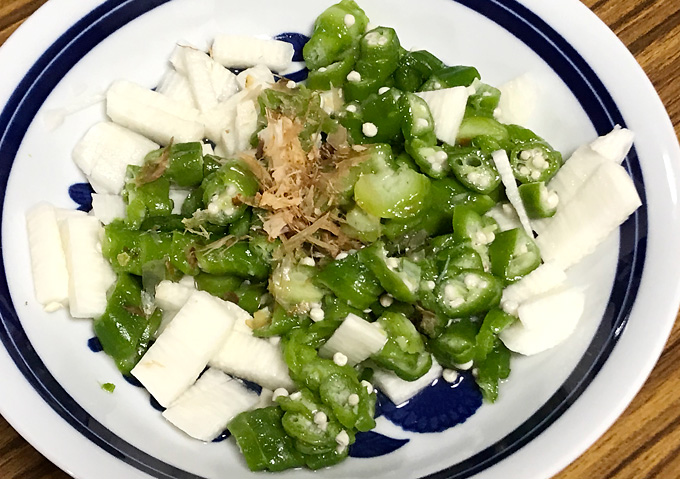 【オクラ消費レシピ】とろろ芋とオクラのサラダ。夏野菜家庭菜園メニュー