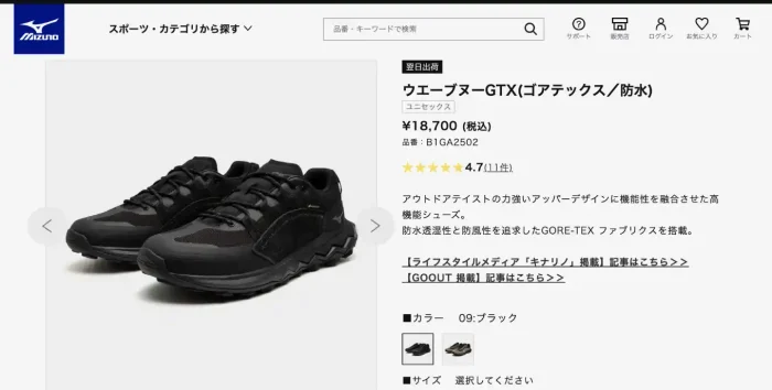 フェス普段履き／ゴアテックスシューズ（アウトドア防水靴）／トレラン・トレッキング／日本製・ミズノ／ローカットでシンプル（雨の日通勤）安い